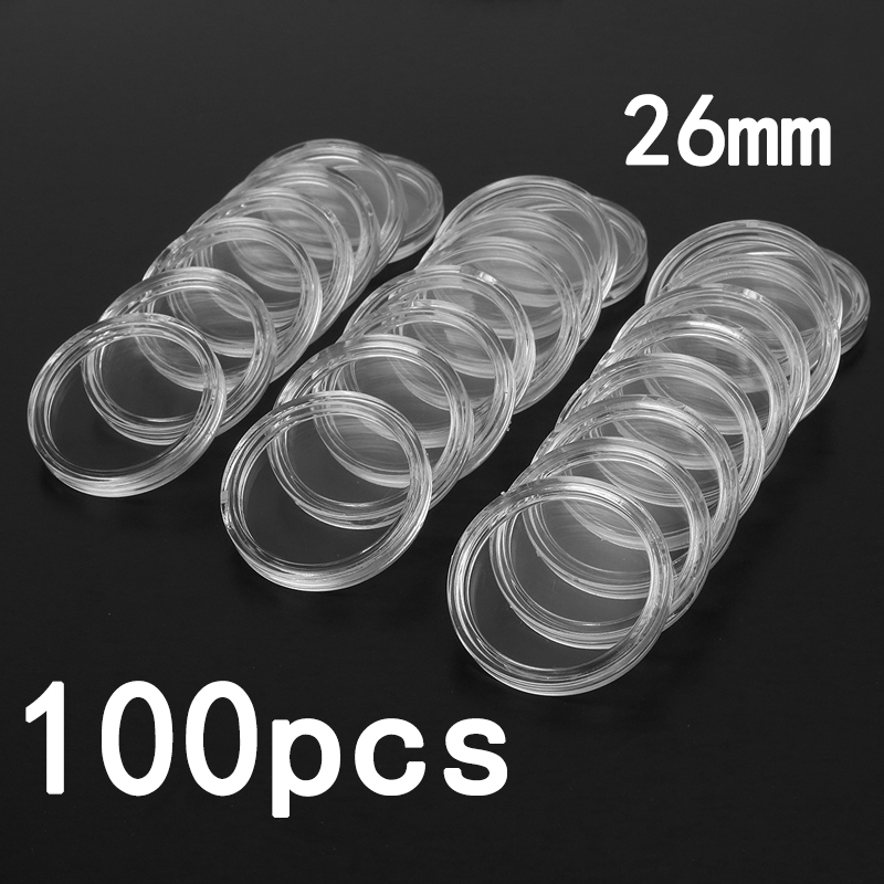 100/200Pc 18/21/22/24/25/26/38mm Transparent rond pièces Capsules de stockage Capsule porte-monnaie conteneurs fournitures pour la maison ► Photo 1/3