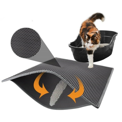 Livraison gratuite Tapis de litière pour chat de compagnie imperméable EVA Double couche litière pour chat piégeage litière pour animaux de compagnie tapis tapis de protection propre produits pour chats accessoires ► Photo 1/6