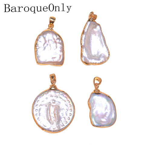 Booqueonly-perle d'eau douce naturelle irrégulière, à double tête bord-or, perles amples, avec pendentif en argent sterling 925, pdg ► Photo 1/6