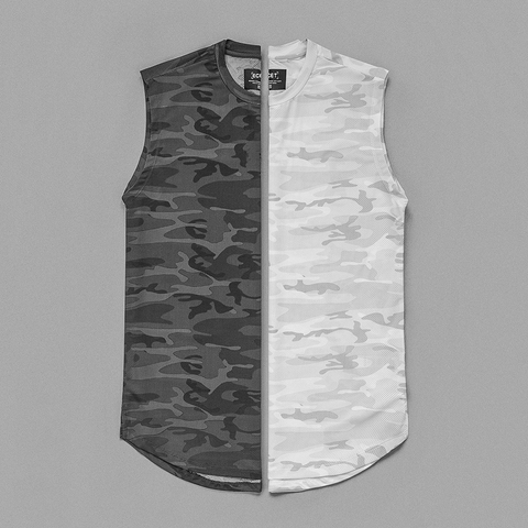 T-Shirt de Sport sans manches hommes Fitness hauts maille camouflage T-Shirt de course chemise de Sport à séchage rapide T-Shirt de Sport ► Photo 1/6