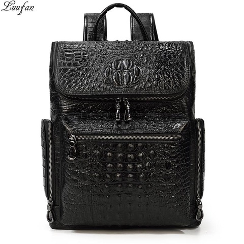 Sac à dos Crocodile en cuir véritable pour homme et femme, sacoche unisexe de grande capacité pour ordinateur portable de 14 pouces, pour l'école et les voyages ► Photo 1/6