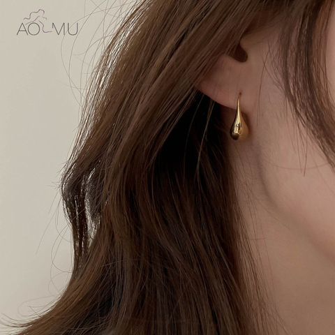 AOMU – boucles d'oreilles géométriques irrégulières en forme de goutte d'eau pour femmes et filles, bijoux minimalistes simples en métal brillant, nouvelle collection 2022 ► Photo 1/6