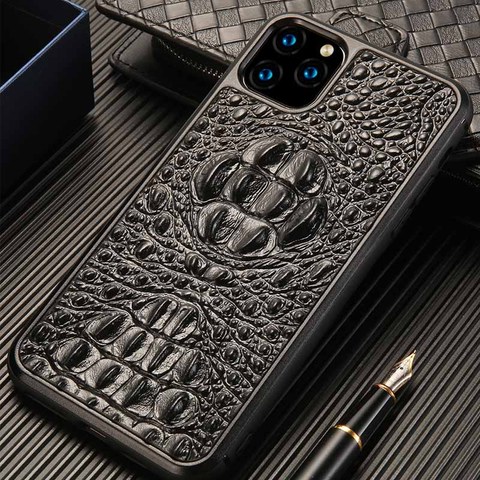 Cuir De Vachette véritable 3D Tête de Crocodile Grain Pour Apple iPhone 12 Mini 12 Pro Max 11 Pro Max X XS Max XR 8 6 6s 7 plus 8 plus ► Photo 1/6