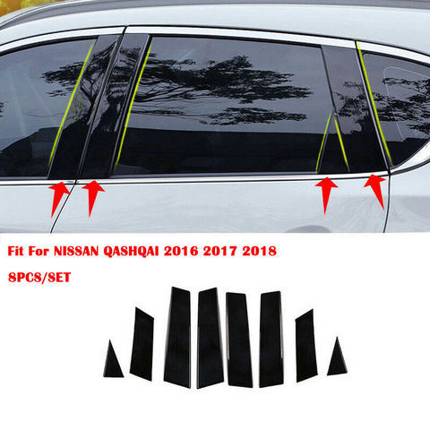 8 pièces/ensemble noir effet miroir voiture fenêtre pilier poteaux couverture garniture pour Nissan Qashqai 2016-2022 jfs milieu BC colonne voiture autocollant ► Photo 1/6