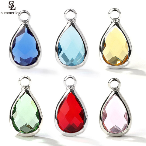 Breloques en métal, verre, cristal, pierres d'anniversaire, pour la fabrication de bijoux, couleur argent, petit pendentif goutte d'eau, accessoires de bricolage, 10 pièces, vente en gros ► Photo 1/6