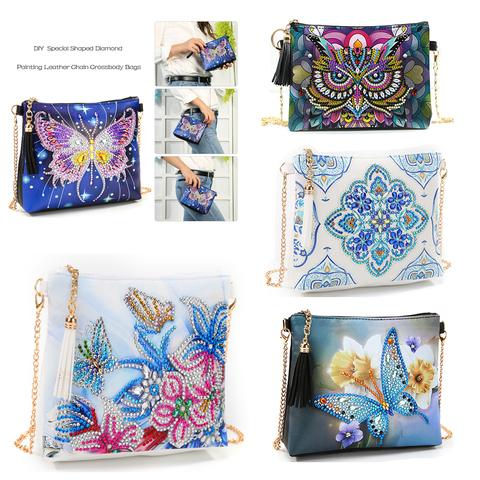 Bricolage papillon fleur forme spéciale diamant peinture chaîne sac à bandoulière en cuir pochette pour femmes sac de rangement pour petite amie cadeau ► Photo 1/6