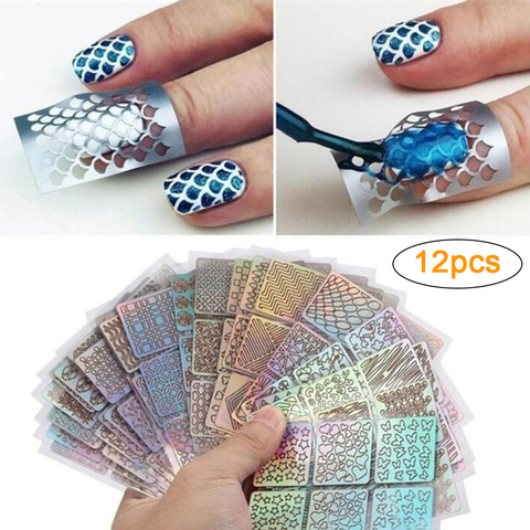 12 pièces creux ongle autocollant élégant auto-adhésif manucure autocollant Nail Art accessoire ► Photo 1/6