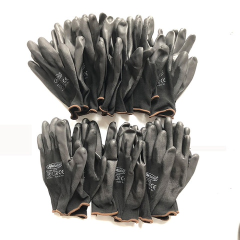 12 paires de gants de sécurité de travail de Protection industrielle gant de coton en Nylon d'unité centrale noire avec la marque de NMSafety de jardin toutes les tailles ► Photo 1/6