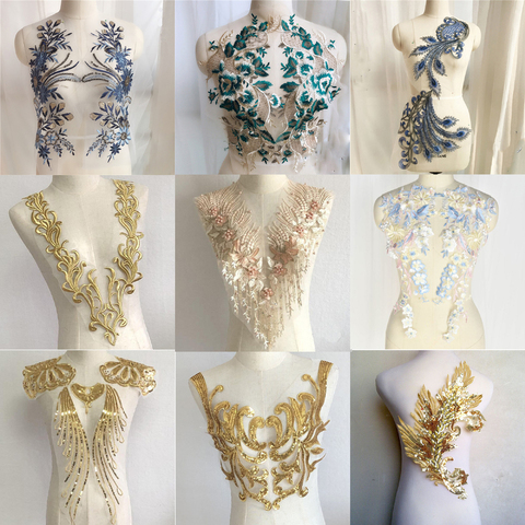 Or fleur dentelle bordure de tissu ruban décolleté col brodé Applique couture artisanat robe de mariée vêtements nouveau ► Photo 1/6