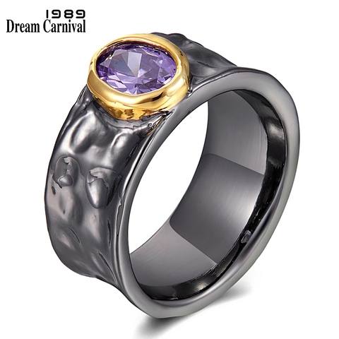 DreamCarnival1989 bague à bijoux empilable Unique pour femmes, violet, Zircon noir, or, 2 tons, offre spéciale, WA11783 ► Photo 1/6