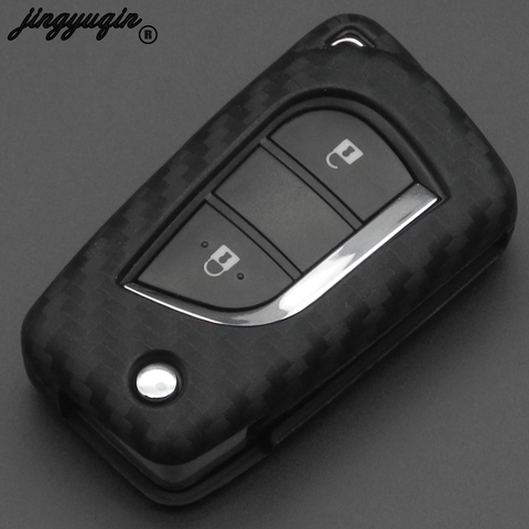 Jingyuqin-télécommande Fob étui en Silicone pour clés en Fiber de carbone, pour voiture Toyota Auris Corolla Avensis Verso Yaris Aygo Scion TC IM de 2015 à 16 ► Photo 1/4