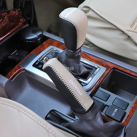 Levier de changement de vitesse en cuir véritable, frein à main pour Toyota Land Cruiser Prado 150 2010 2012 2013 2014 2015 2016 2017 2022 ► Photo 1/6