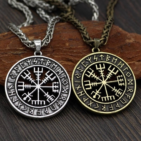 Collier rétro, amulette Viking, horreur islandaise, pendentif, cercle, magique, boussole, Rune, amulette, bijoux ► Photo 1/6