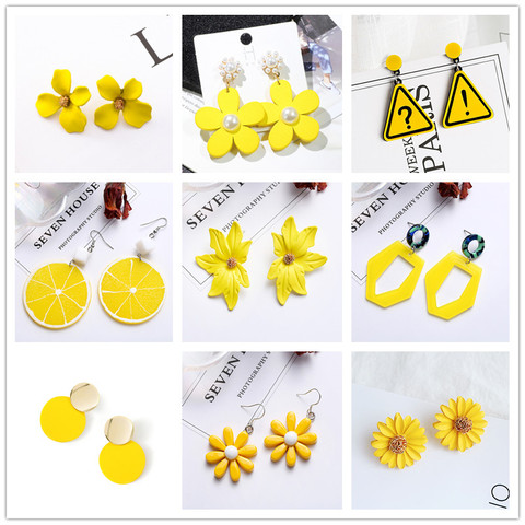 Boucles d'oreilles goutte de couleur jaune pour les femmes 2022 été coréen Design géométrique fleur coeur boucles d'oreilles créatif doux bijoux de mariage ► Photo 1/6