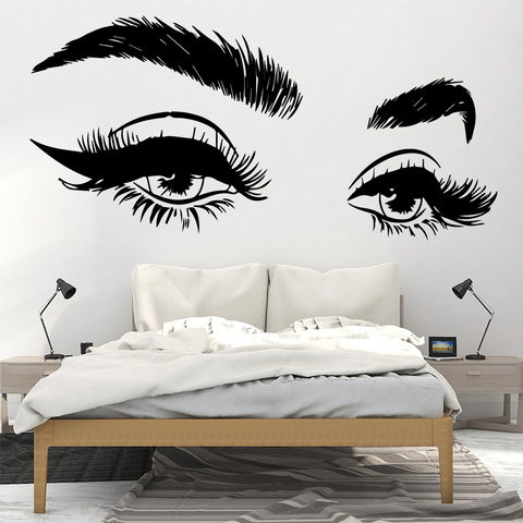 2022 nouveaux Arrivels beaux cils yeux vinyle autocollant mural décalcomanie moderne décor à la maison Art Salon filles yeux sourcils stickers muraux ► Photo 1/6