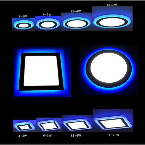 Spot lumineux led encastrable circulaire circulaire pour le plafond, luminaire décoratif d'intérieur, lumière bicolore blanche et bleue, 6/9/16/24W, panneau Led carré ► Photo 1/5