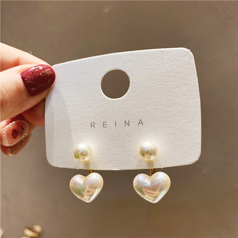 Boucles d'oreilles en forme de cœur avec perles pour femmes, bijoux au Design élégant, 1 paire ► Photo 1/4