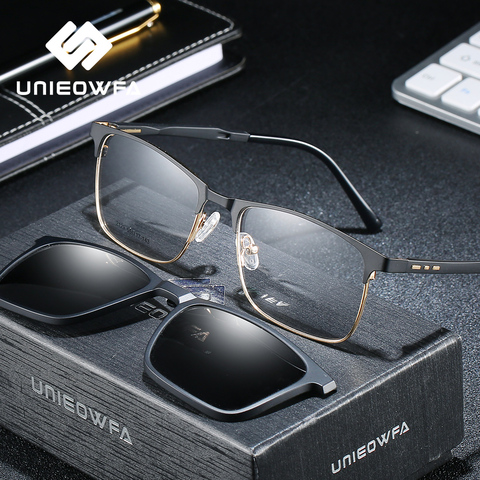 Lunettes à pince magnétique optique pour hommes, monture polarisée pour myopie, monture transparente ► Photo 1/6