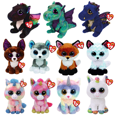 15cm Ty peluche peluche poupée grand oeil Beanie animaux chat chien hibou Dragon licorne renard Slick doux jouets en peluche avec Tag fille cadeau ► Photo 1/5