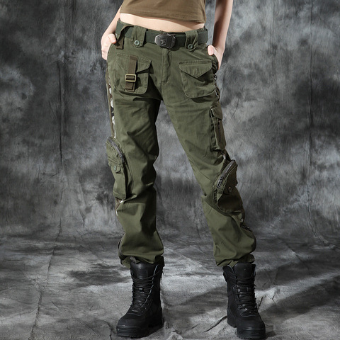 Pantalon Cargo militaire à poches multiples pour femme, Style militaire, en coton, vert armée, tactique, fermeture éclair, ouverture de jambe, Camouflage ► Photo 1/6