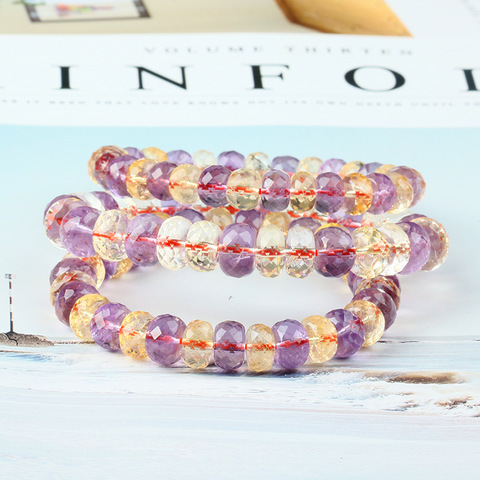 Bracelets en Ametrine naturelle véritable pour femmes, breloques 9x6mm, en cristal extensible, jaune, violet, AAAAA ► Photo 1/6