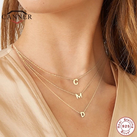 CANNER Real 925 en argent Sterling 26 lettre ronde collier ras du cou pour les femmes européenne et américaine minimaliste Fine bijoux ► Photo 1/6