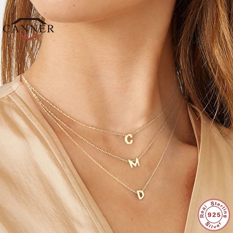 CANNER Real 925 en argent Sterling 26 lettre ronde collier ras du cou pour les femmes européenne et américaine minimaliste Fine bijoux ► Photo 1/6