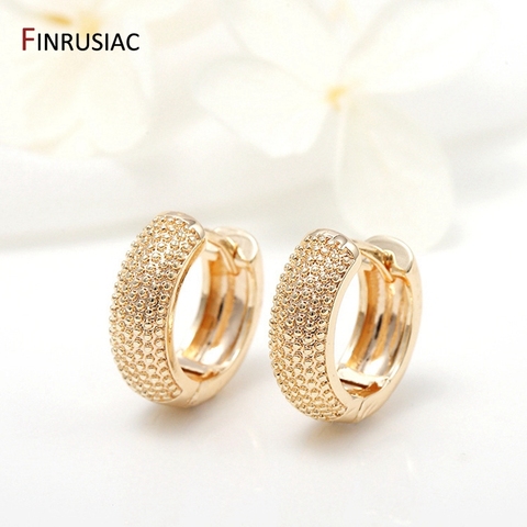 Boucles d'oreilles en or plaqué pour femmes et filles, bijoux ronds simples, accessoires, vente en gros ► Photo 1/6