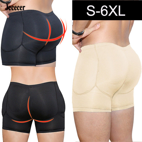 Jececer hommes rembourré contrôle boxeurs Shapers grande taille sous-vêtements bout à bout coussinets Shapewear hanche Pad caleçon faux bout à bout noir nu ► Photo 1/6