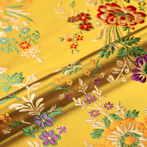 Tissus en satin à motif de fleurs, brocart, jacquard, rouge pour la couture, cheongsam et kimono, matériel pour bricolage ► Photo 1/6