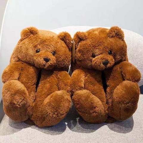 Teddy Bear – pantoufles de noël en peluche pour femmes, pantoufles de maison en fausse fourrure, tongs à fourrure pour femmes ► Photo 1/6