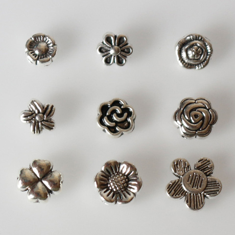 Jolies perles pour conception de fleurs argentées tibétaines, 9 modèles de Bracelets en métal, perles d'espacement, bricolage, pour création de bijoux, 50 pièces/lot ► Photo 1/6