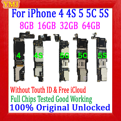 Pour iphone4 4S 5 5C 5S carte mère, 100% Original débloqué pour iphone 4 5 carte mère avec puces complètes et système IOS, 8GB/16GB/32GB/64 ► Photo 1/6