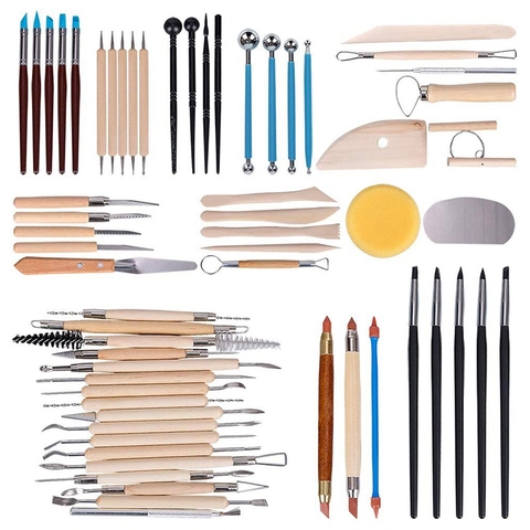 61 pièces outils de poterie argile outils de sculpture manche en bois poterie ensemble d'outils de sculpture argile outils de nettoyage Kits Kit de peinture de roche pour S ► Photo 1/6