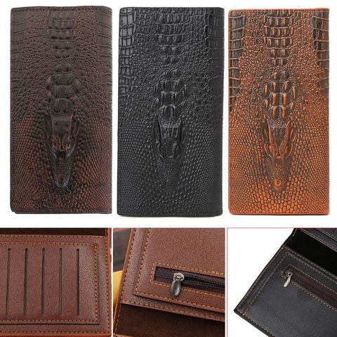 Homme 3D Alligator portefeuille à deux volets porte-carte d'identité sac à main pochette longue porte-monnaie ► Photo 1/6