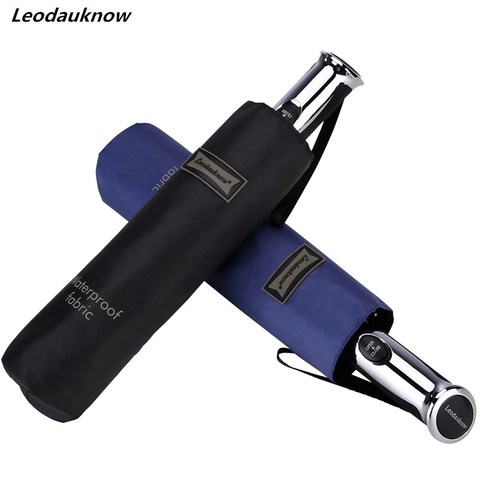 Leodauknow – parapluie entièrement automatique pour hommes, résistant au vent, à trois plis, Anti-UV, revêtement noir, 10K, nouveauté 2022 ► Photo 1/6