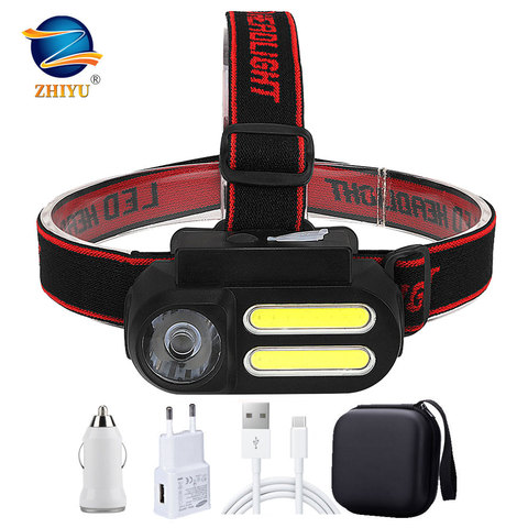 ZHIYU Mini XPE + 2 COB lampe frontale LED lumière de travail phare étanche 4 Modes 18650 batterie haute puissance lampe de poche lampe frontale ► Photo 1/6