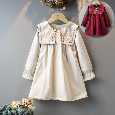 Robe à manches longues pour filles, nouvelle collection hiver 2022, à gros revers, couleur unie, 2-7T, tenue décontractée ► Photo 1/6