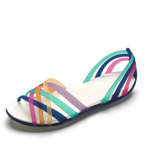 Femmes arc-en-ciel gelée sandales couleur bonbon Peep orteil femme chaussures de plage plates sans lacet diapositives décontracté chaussures d'été ► Photo 1/5