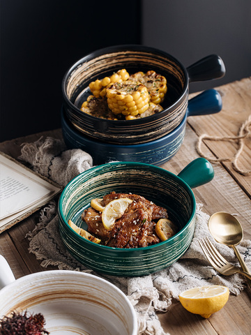 Bol nordique avec poignée, vaisselle créative pour la maison, bol de cuisson, four en céramique, assiette spéciale pour le riz cuit ► Photo 1/5