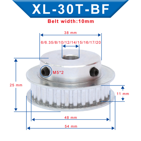 Alésage de poulie de distribution XL 30 T, pas de dents 6/6.35/8/10/20mm, largeur de dents de roue de poulie en aluminium 11 mm pour courroie de distribution XL 10mm ► Photo 1/6