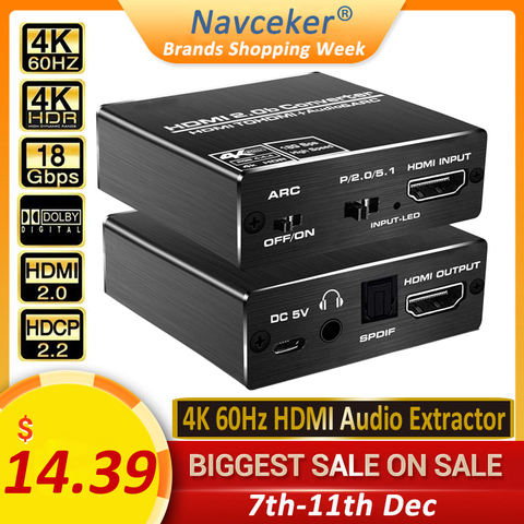 2022 meilleur HDMI 2.0 Audio extracteur prise en charge 4K 60Hz YUV 4:4:4 HDR HDMI Audio convertisseur adaptateur 4K HDMI vers optique TOSLINK SPDIF ► Photo 1/6