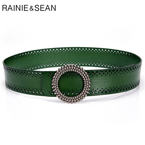 RAINIE-SEAN Blackish vert pour femmes, ceintures sans trous, accessoires pour robes en cuir véritable, bonne qualité, 100cm ► Photo 1/6