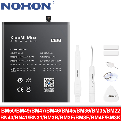 NOHON BM47 BM46 BN43 BN41 BN31 BM22 BM3L BM36 BM3E Batterie Pour Xiaomi CC9 Mélanger 3 2Km 5 8 9 SE Pro Lite 4C 5S Max 5X Redmi 4X 3X ► Photo 1/6