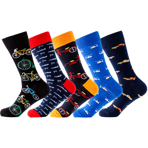 DTSTARZG 2022 hommes mode chaussettes couleur personnalisée motif de vélo dans le tube pur coton chaussettes mode hommes chaussettes ► Photo 1/6