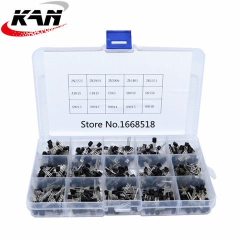 Kit de boîte d'assortiment de Transistors TO-92, 600 pièces, 15 valeur x 40 pièces, 2N2222 2N3904 2N3906 C945 S8050 S8550 S9014 S9013 9018 ► Photo 1/6