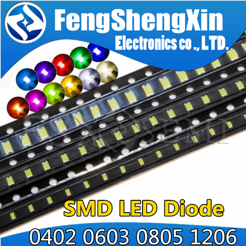 Ensemble de diodes électroluminescentes, 100 pièces, 0402 0603 0805 1206 SMD LED rouge jaune vert blanc bleu, ensemble de diodes électroluminescentes claires ► Photo 1/2