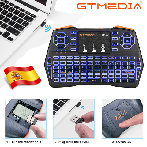 GTMEDIA rétro-éclairé i8X Plus Mini clavier sans fil 2.4ghz espagnol 3 souris d'air couleur avec pavé tactile à distance pour G2 G5 Android TV Box ► Photo 1/6