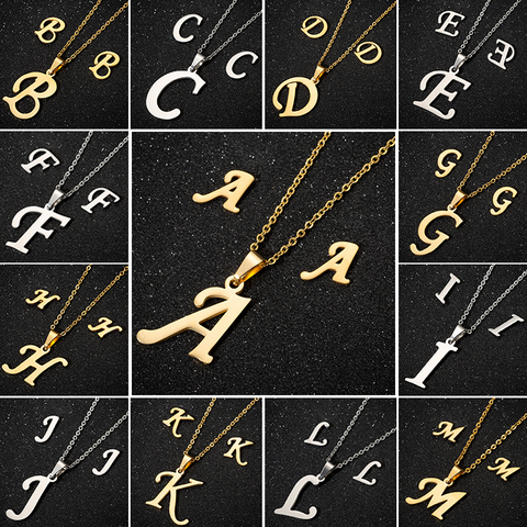 Collier avec lettres initiales en or pour femmes, avec pendentif Alphabet, chaîne en acier inoxydable, Punk, bijou de noël, A-Z ► Photo 1/6