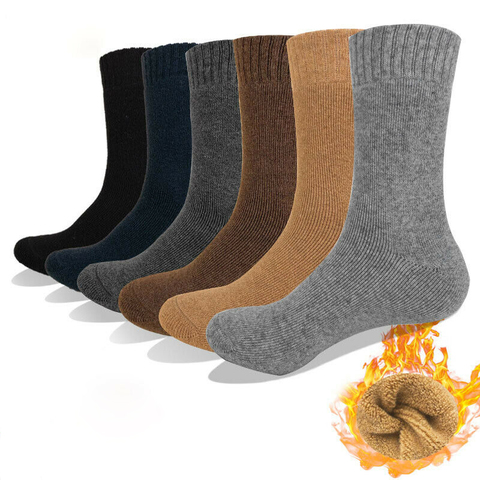 Unisexe laine cachemire épais chaussettes hommes femmes hiver thermique équipage chaussettes couleur unie mi-mollet haute chaud chaussettes homme longue bonneterie ► Photo 1/5